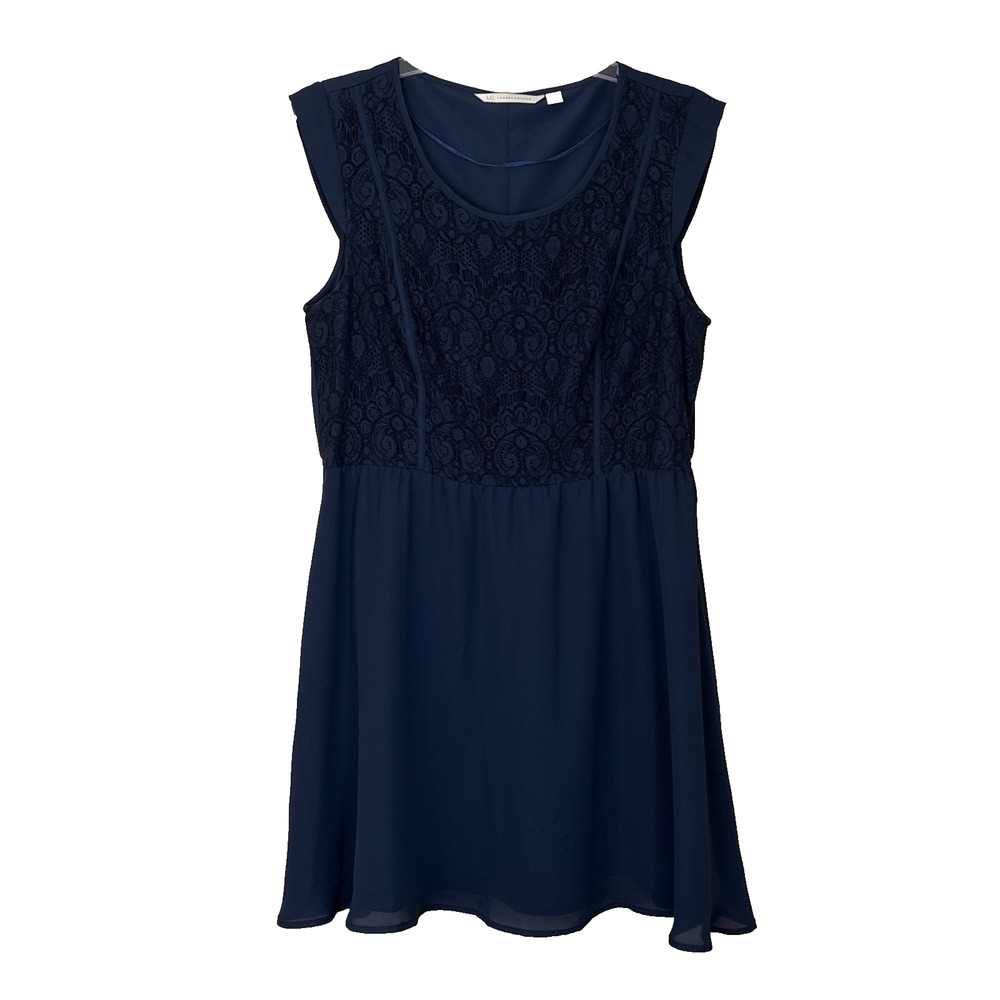 LC Lauren Conrad Midi Dress Navy Blue Lined Knit Lace Beach Feminine, Size XL